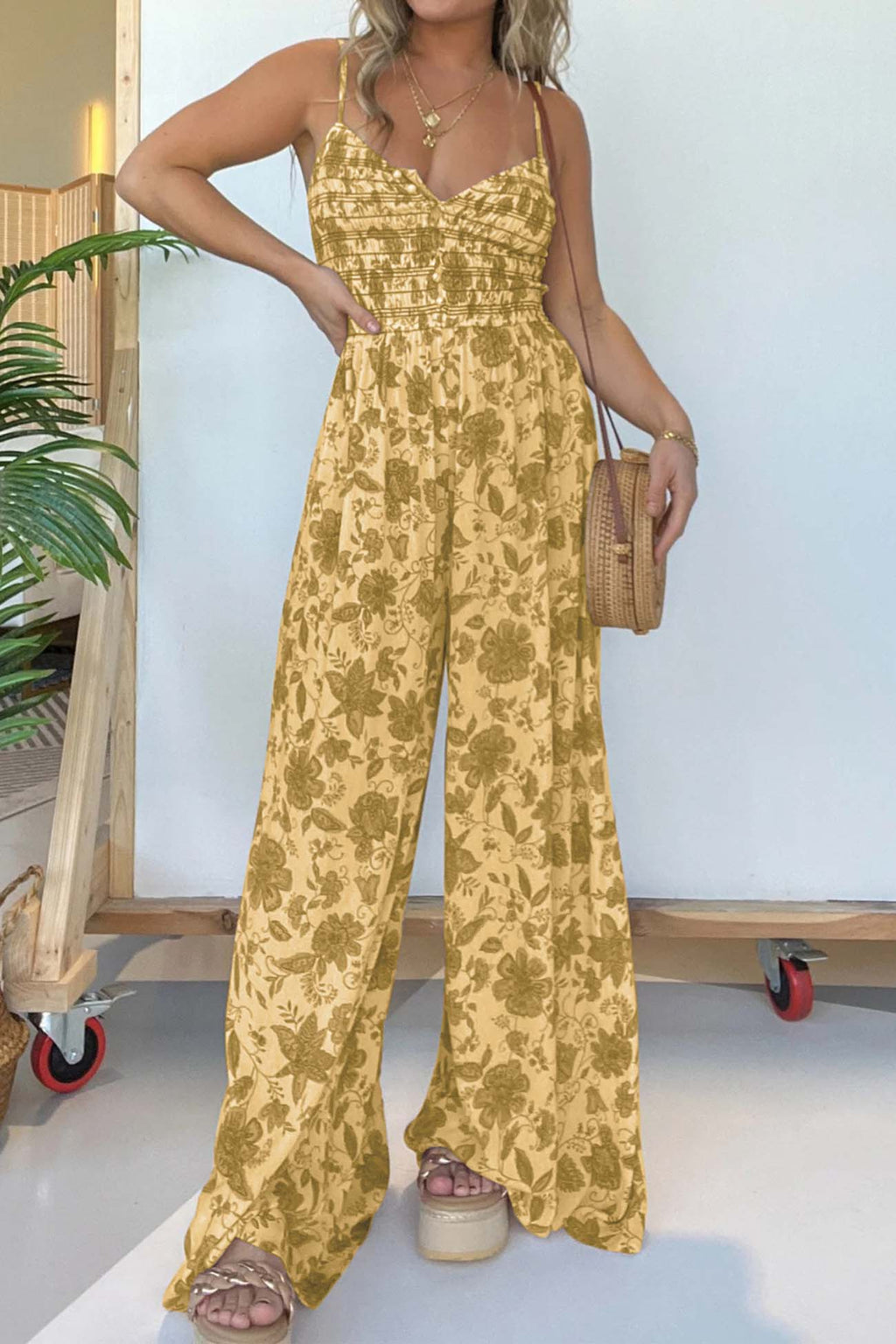 Sleeveless V Neck Wide Leg Jumpsuit