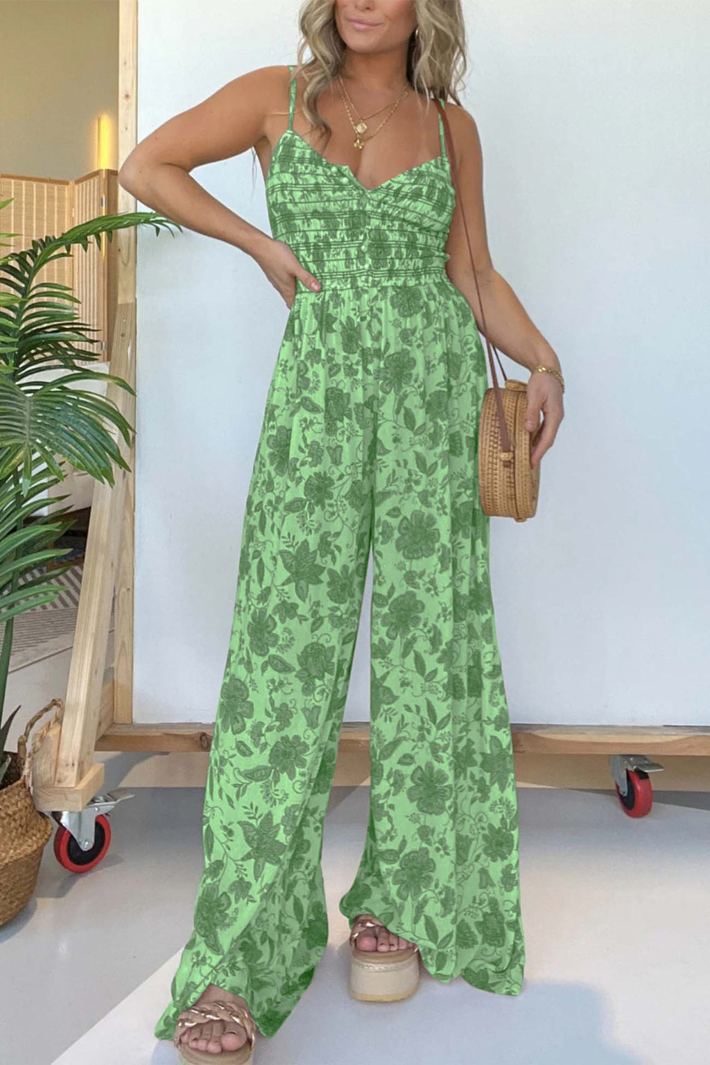 Sleeveless V Neck Wide Leg Jumpsuit