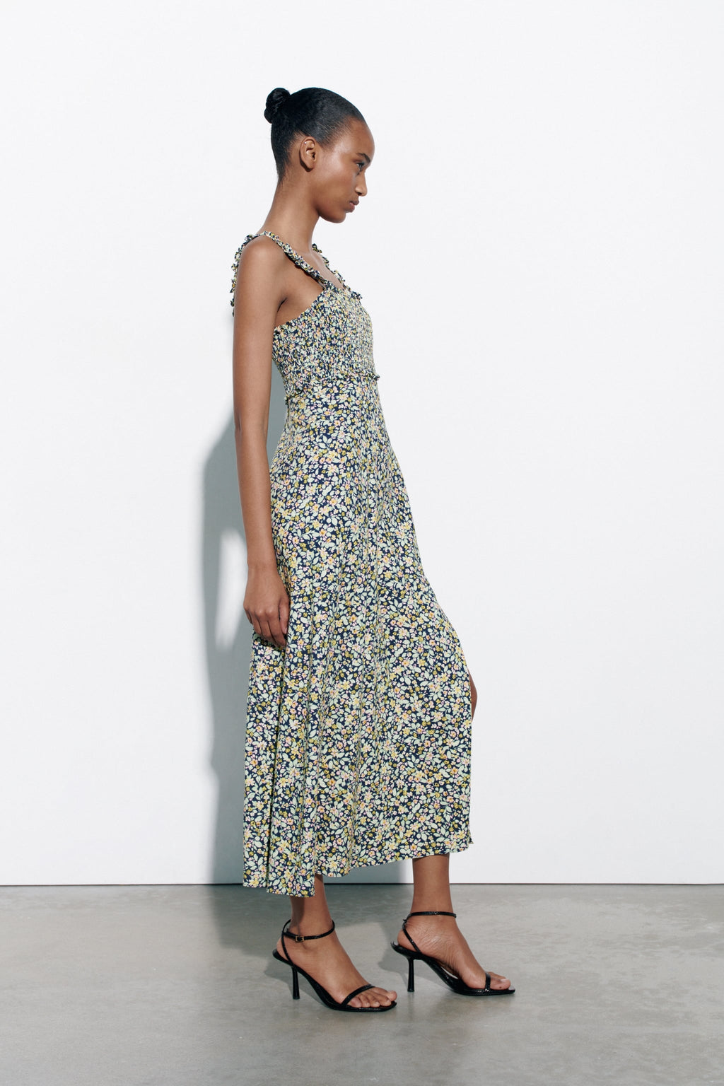 Cami Smocked Elastic Slit Midi Dress