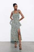 Cami Smocked Elastic Slit Midi Dress