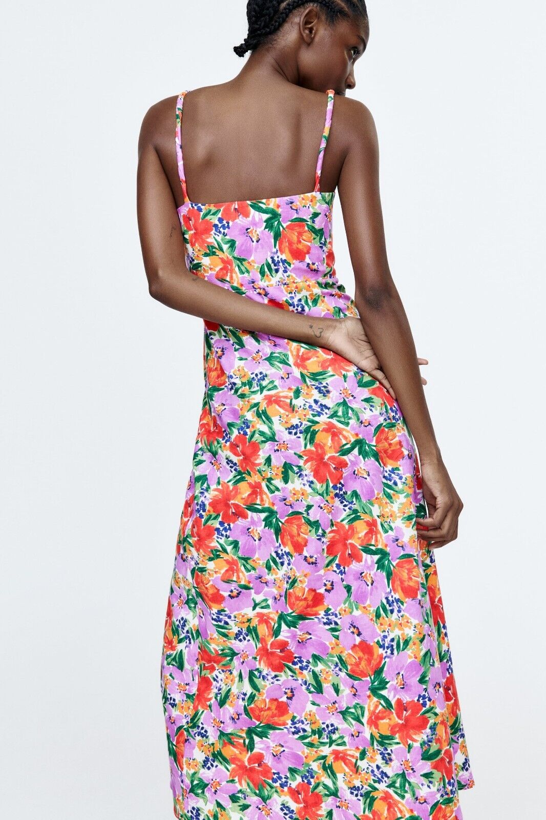 Buttoned Trim Cami Slit Midi Dress