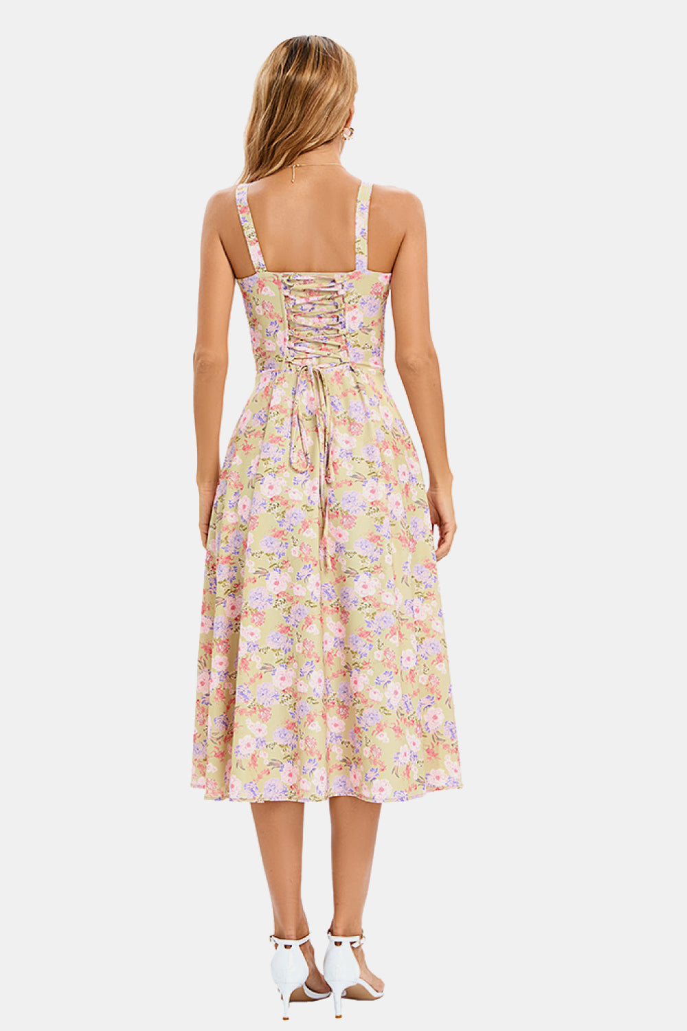Corset Lace Up Cami Slit Midi Dress