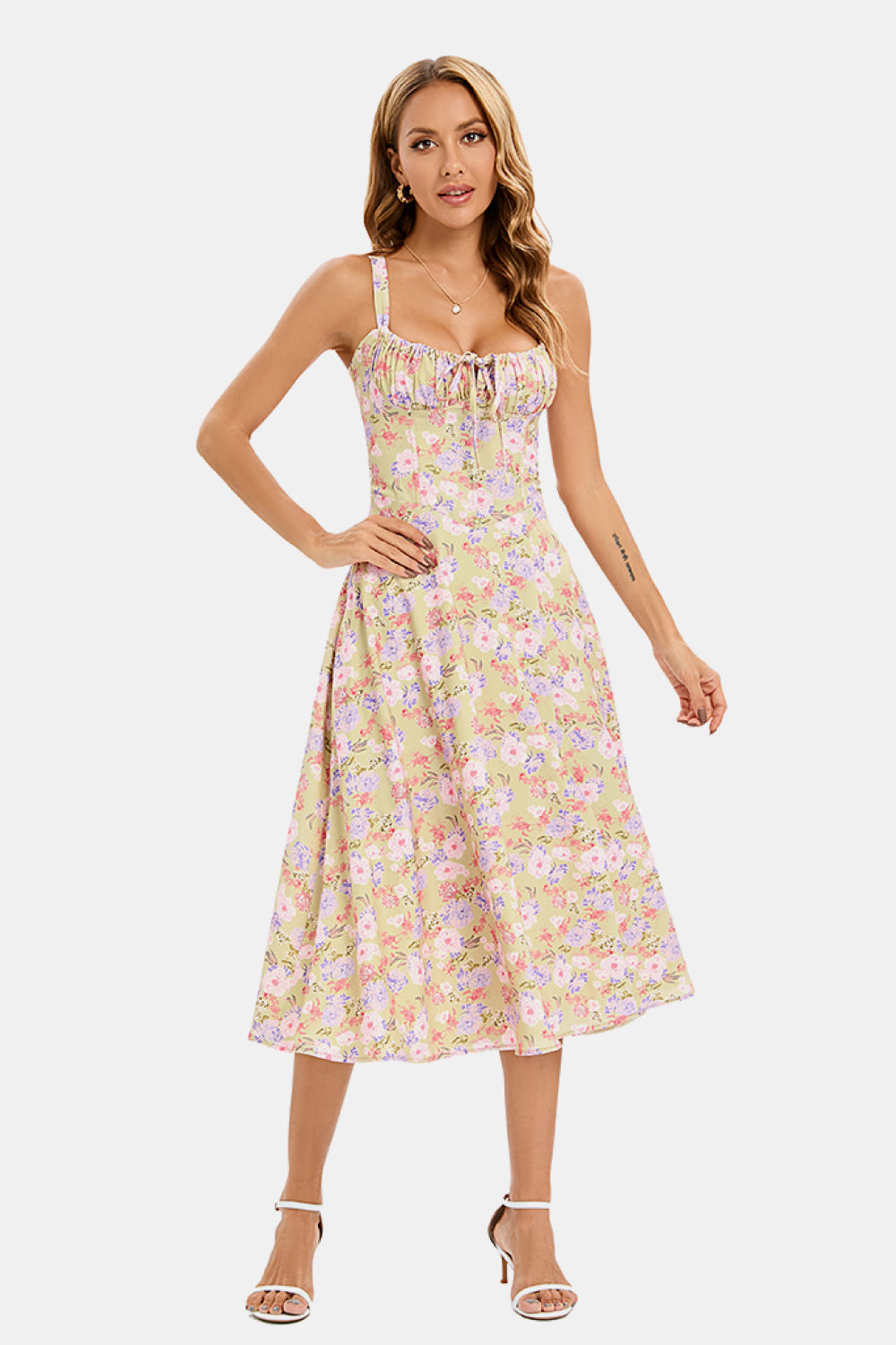 Corset Lace Up Cami Slit Midi Dress
