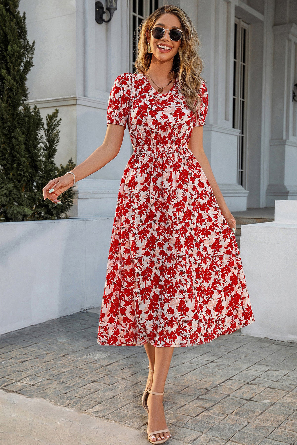 Puff Sleeve Lace Up Backless Midi Dress
