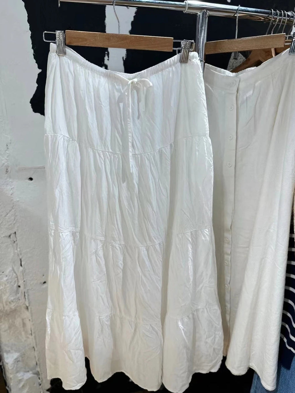 Folds Lace-up White Maxi Skirts Woman Summer High Waist A-line Loose Faldas Sweet Simple Preppy Style Long Skirt
