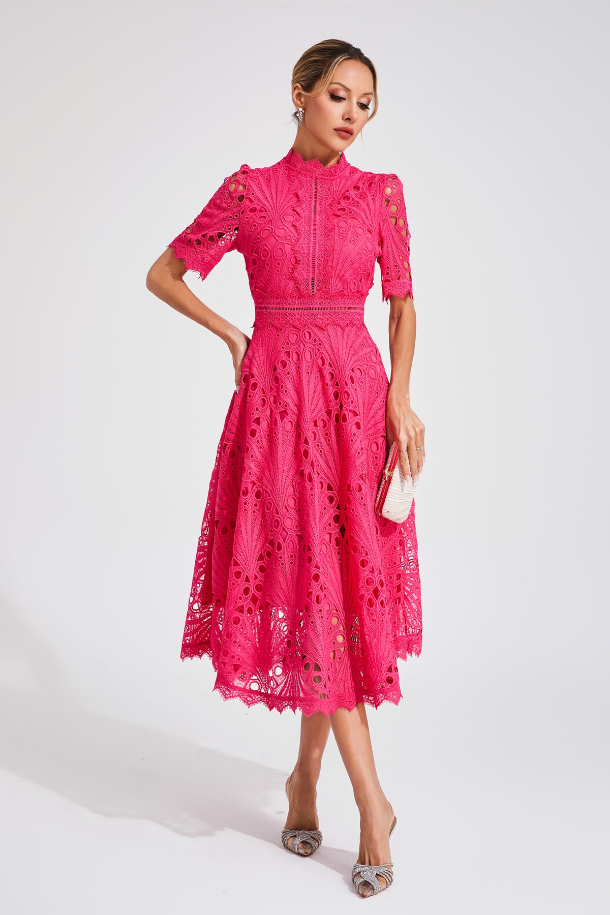 Freeman Rose Red Cut Out Midi Dress