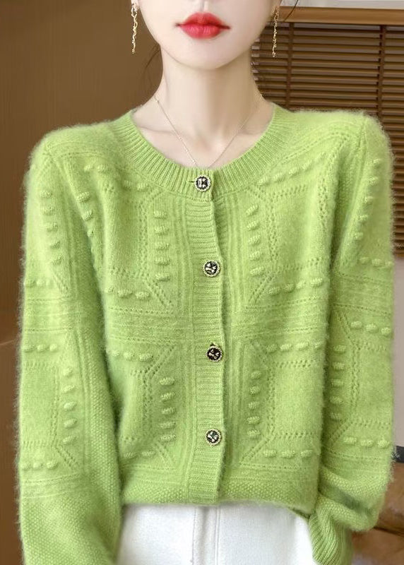 French Beige O Neck Jacquard Wool Cardigan Spring Tq021