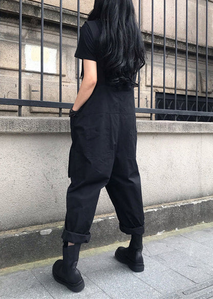 French Black Patchwork Button Jumpsuit Summer Ty1055