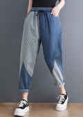 French Blue Asymmetrical Patchwork Drawstring Elastic Waist Denim Crop Pants Spring Ly0638