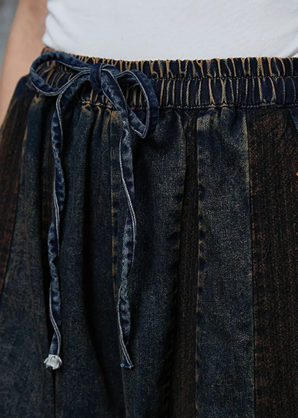 French Navy Oversized Patchwork Denim Pants Spring Jk1016