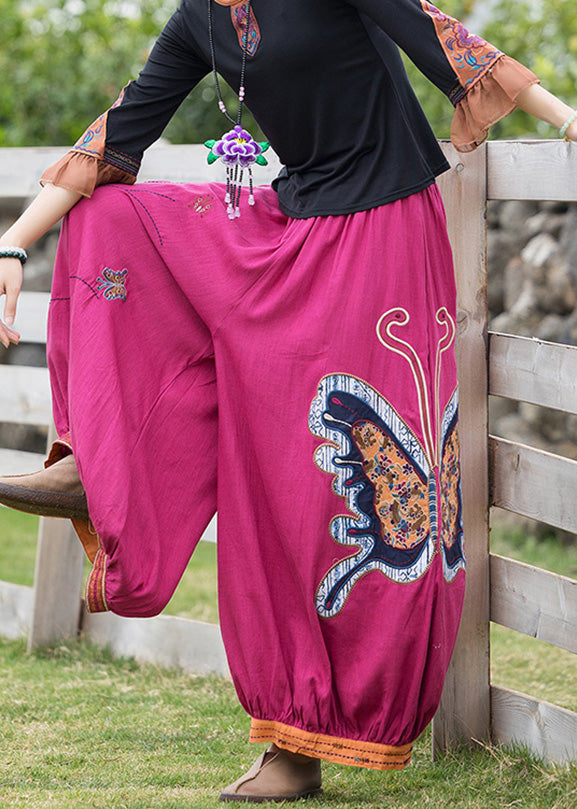 French Rose Embroideried Linen Harem Pants Tq1013