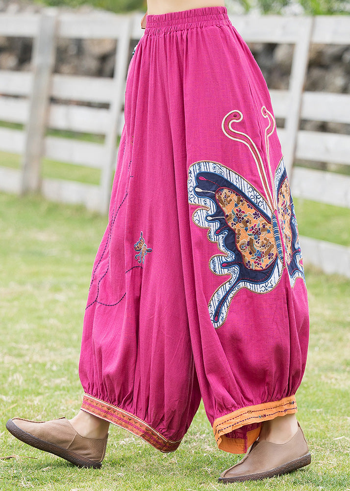 French Rose Embroideried Linen Harem Pants Tq1013