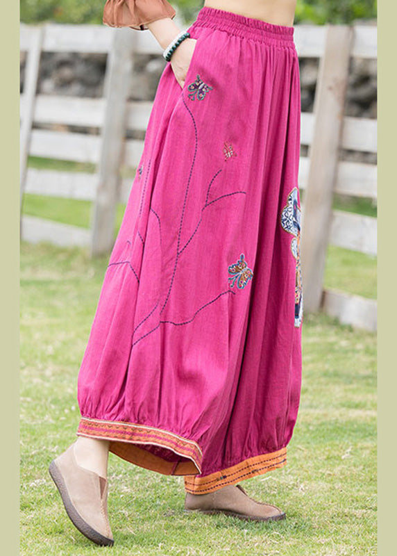 French Rose Embroideried Linen Harem Pants Tq1013