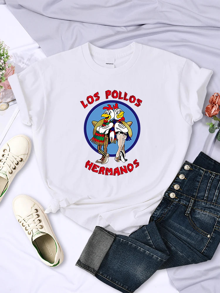 Funny Los Pollos Hermanos Prints Female T-shirts Trend Short Sleeve Street Hip Hop Tee Clothing O-neck Summer Womans Tops