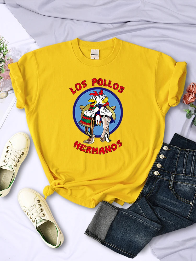 Funny Los Pollos Hermanos Prints Female T-shirts Trend Short Sleeve Street Hip Hop Tee Clothing O-neck Summer Womans Tops