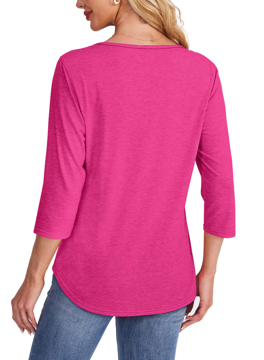 3/4 Length Sleeve Top Pleated Front T-shirt