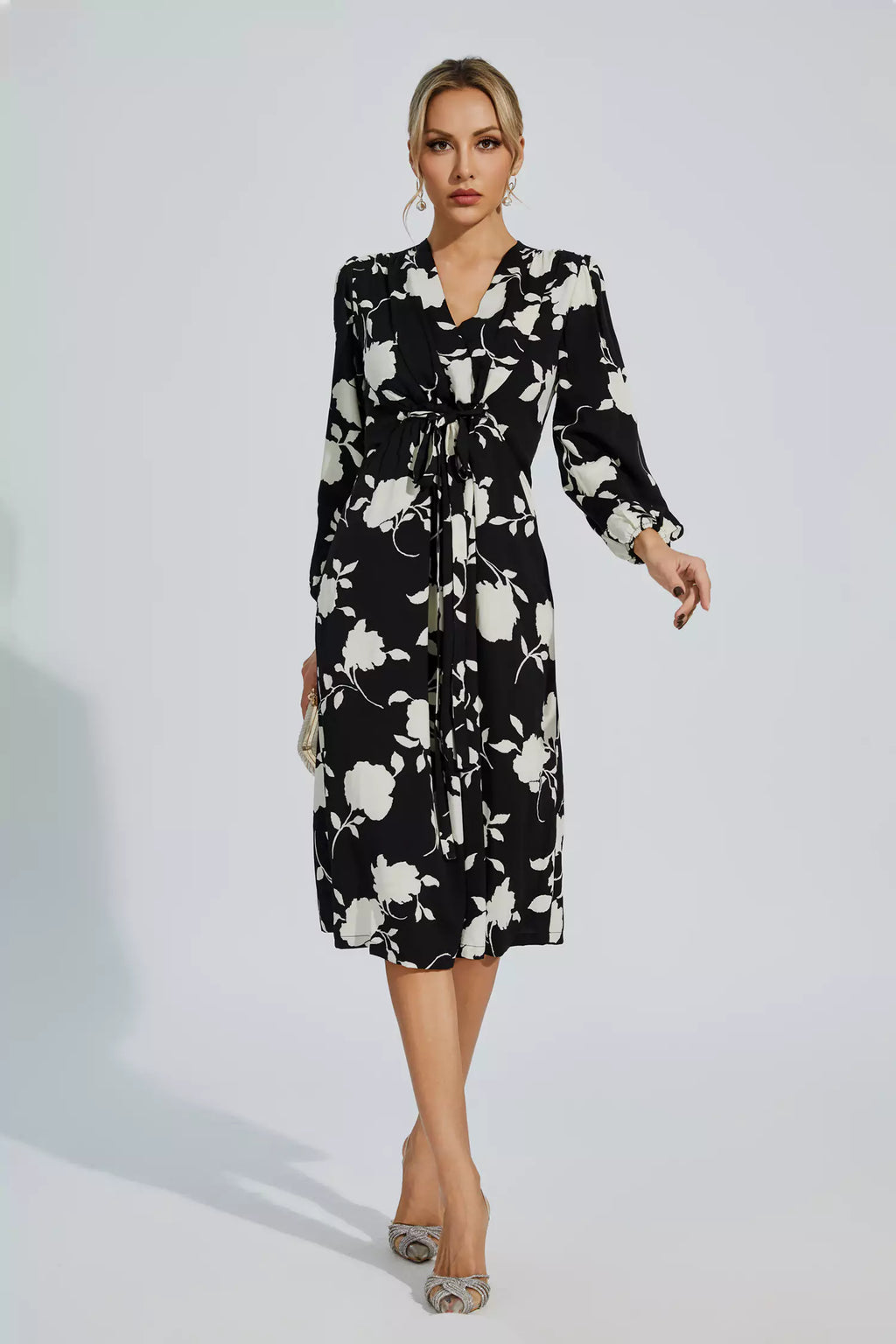Galilea Black Girded Midi Dress