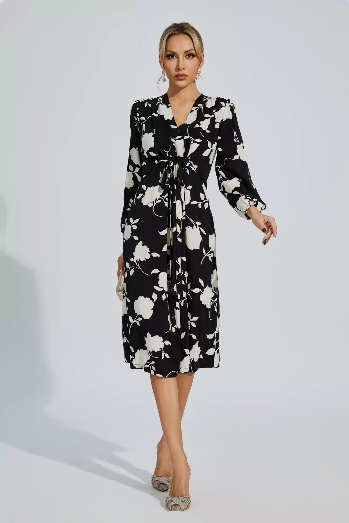 Galilea Black Girded Midi Dress