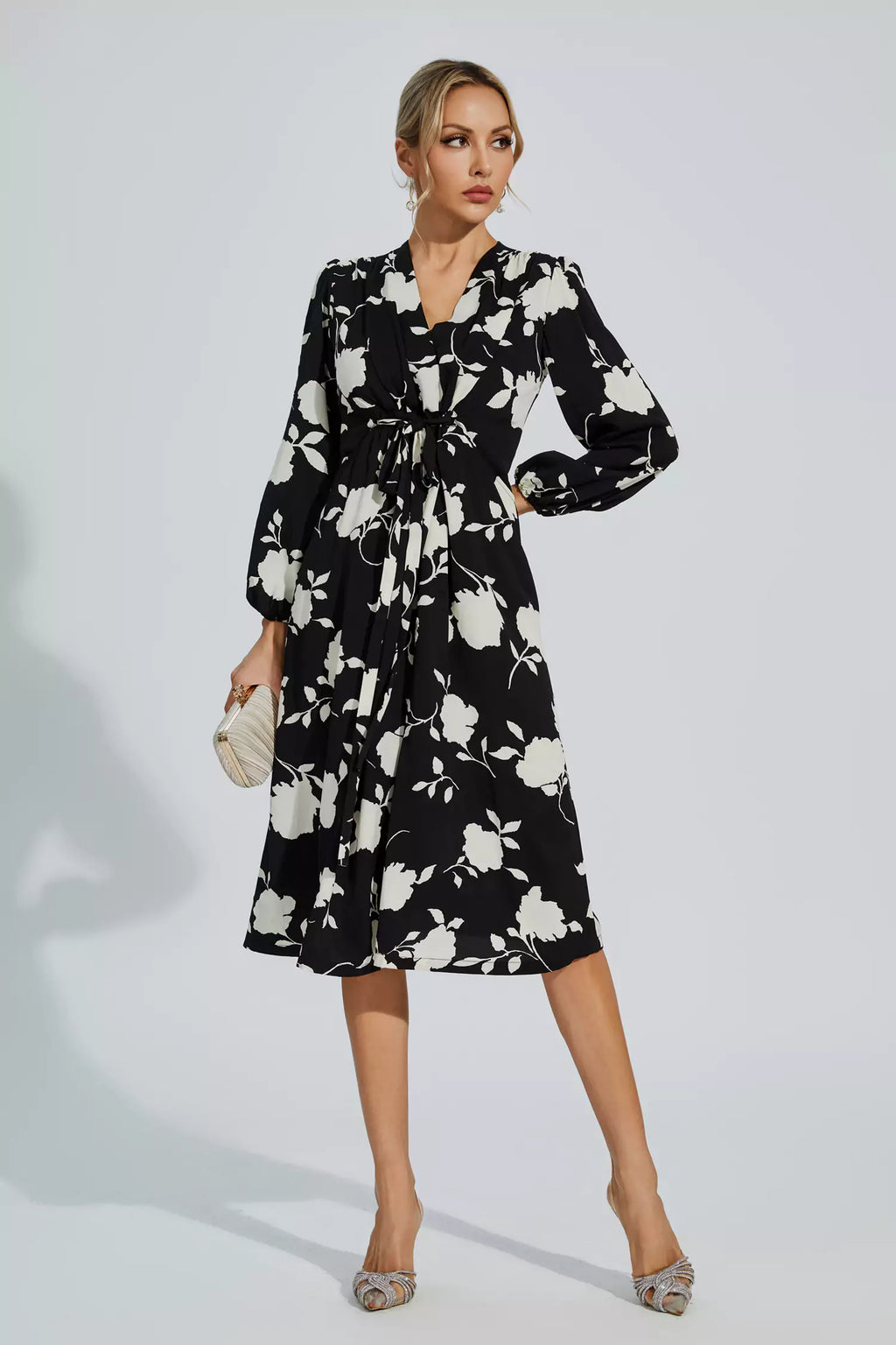 Galilea Black Girded Midi Dress