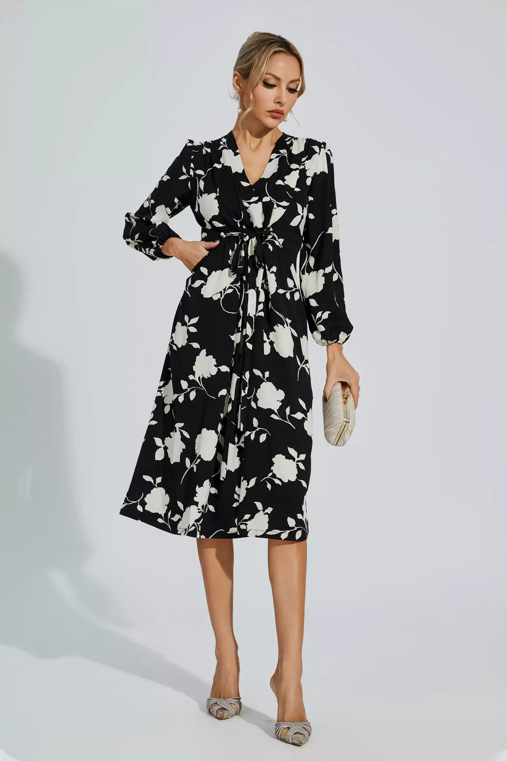 Galilea Black Girded Midi Dress