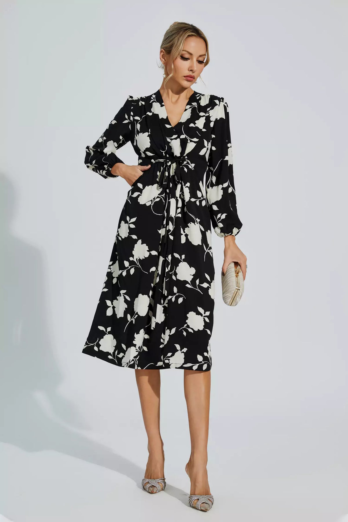 Galilea Black Girded Midi Dress