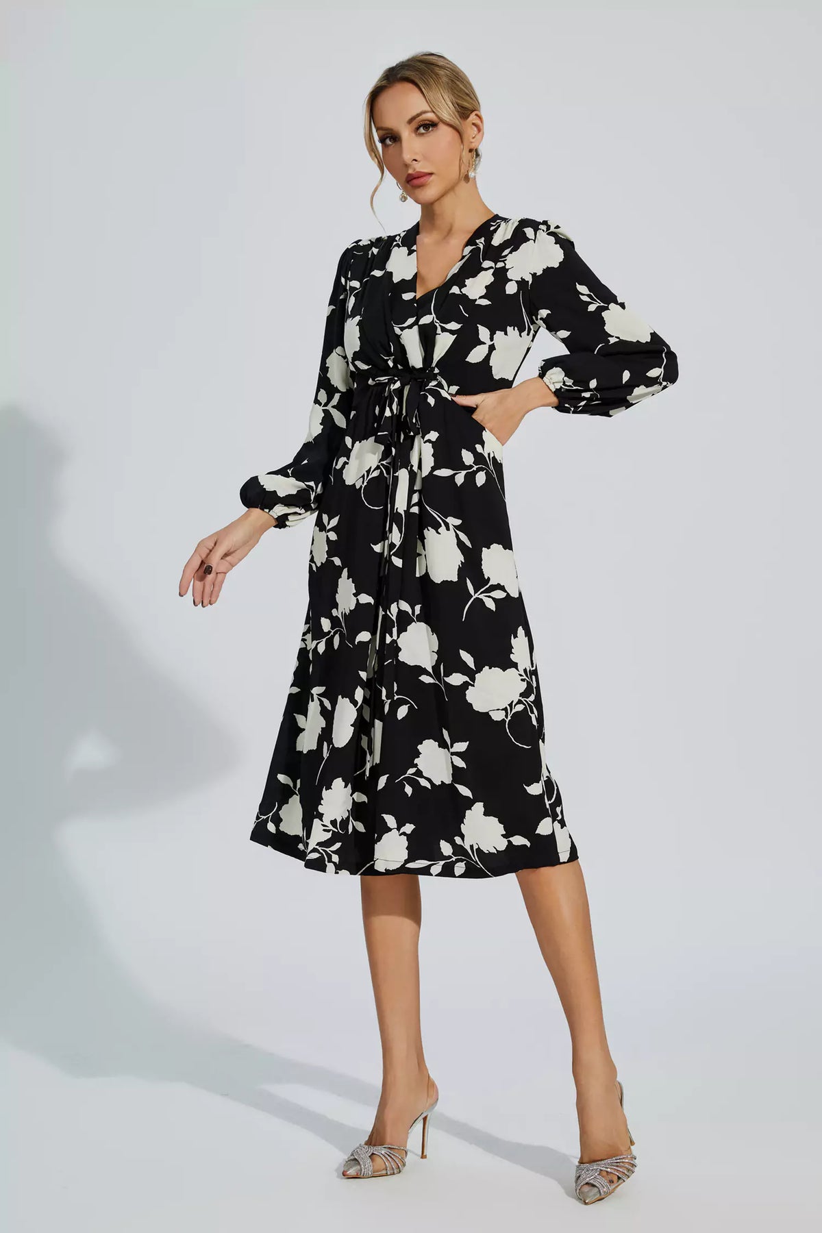 Galilea Black Girded Midi Dress