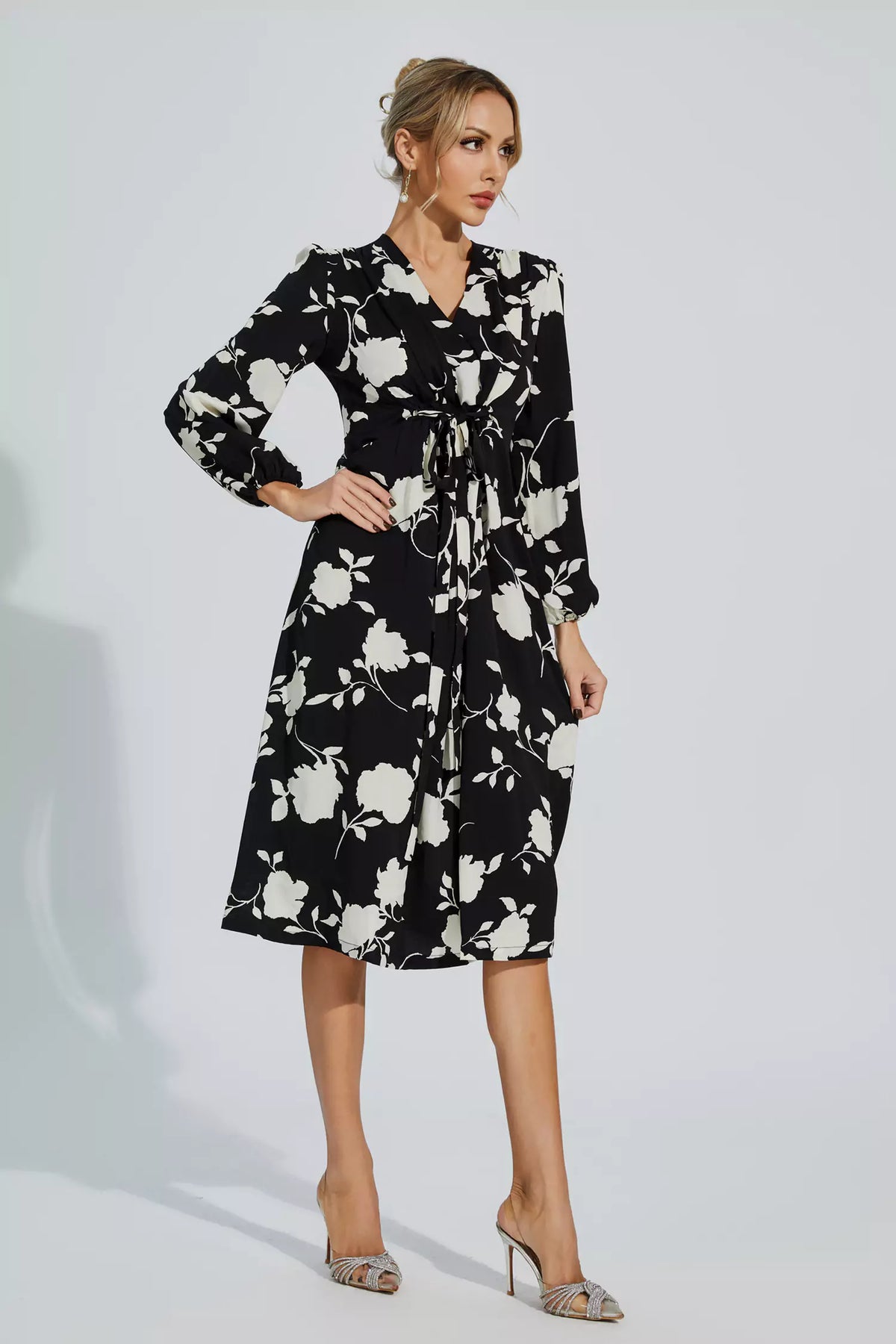 Galilea Black Girded Midi Dress