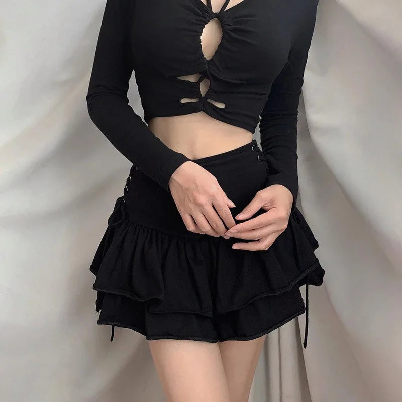 Gothic Lolita Cake Mini Japanese Harajuku Sweet Lace Plaid High Waist Pleated Goth Dark Skirt