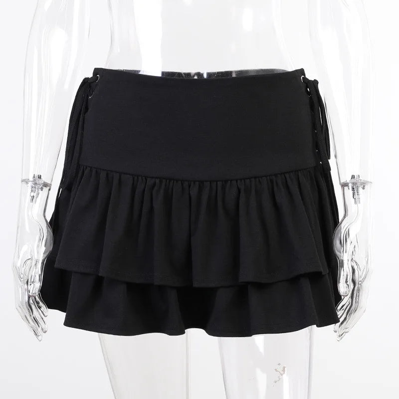 Gothic Lolita Cake Mini Japanese Harajuku Sweet Lace Plaid High Waist Pleated Goth Dark Skirt