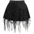 Gothic Mini Y2k Harajuku Spider Web Patchwork Lace Tassel Dark Academy Street Woman With Belt Fairy Grunge Skirt