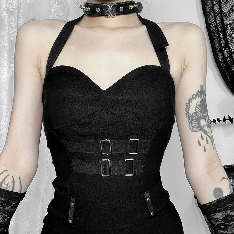 Gothic Summer Landmine Series Plaid Patchwork Shorts Spicy Girl Halter Waist-cinch Y2k Vest Skirt