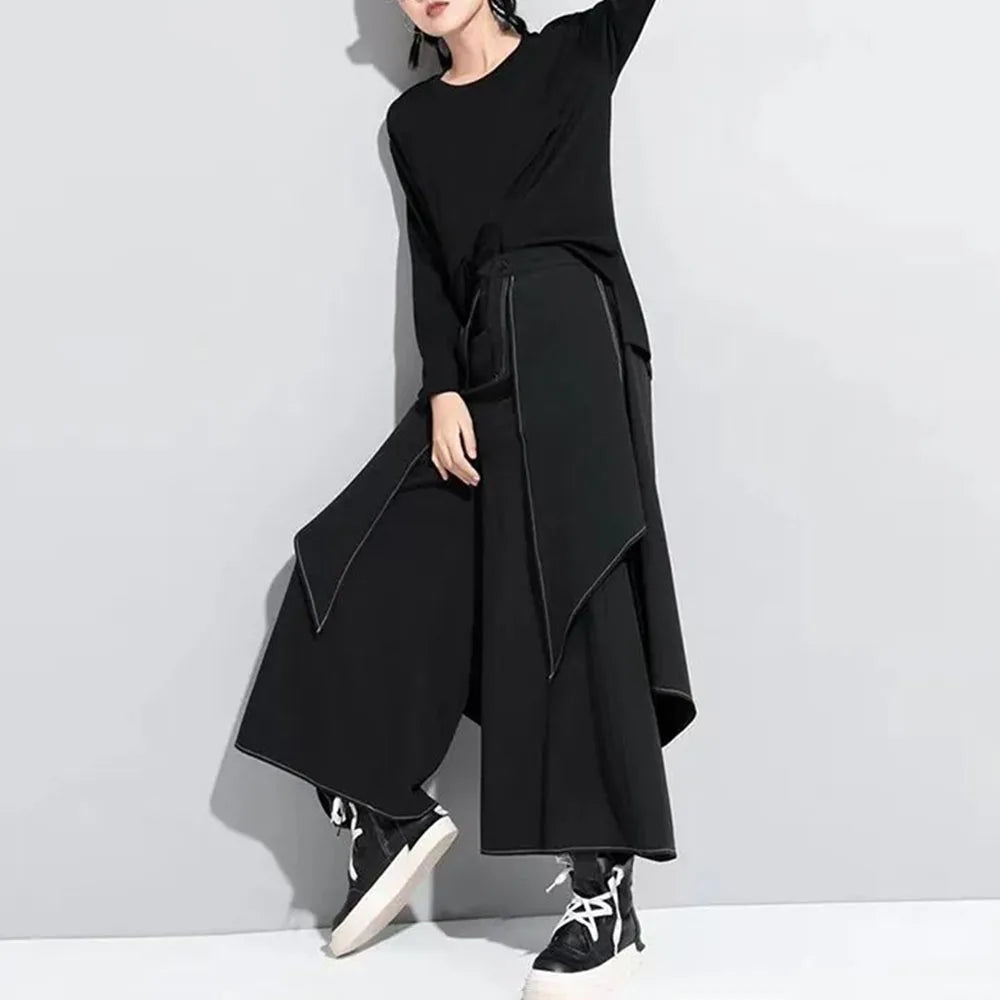 Gothic Y2k Double Layer Culottes Samurai Pants