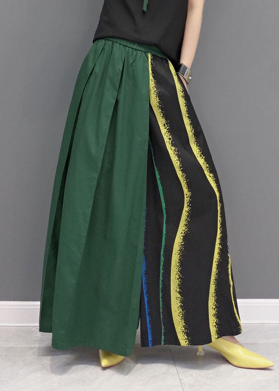 Green Asymmetrical Design Cotton Pants Skirt Elastic Waist Spring Ly1584