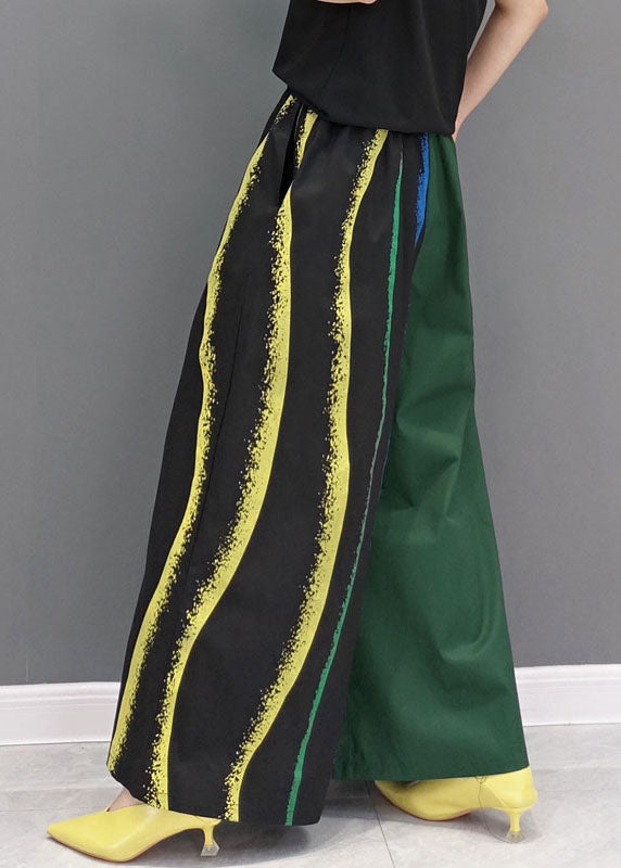 Green Asymmetrical Design Cotton Pants Skirt Elastic Waist Spring Ly1584