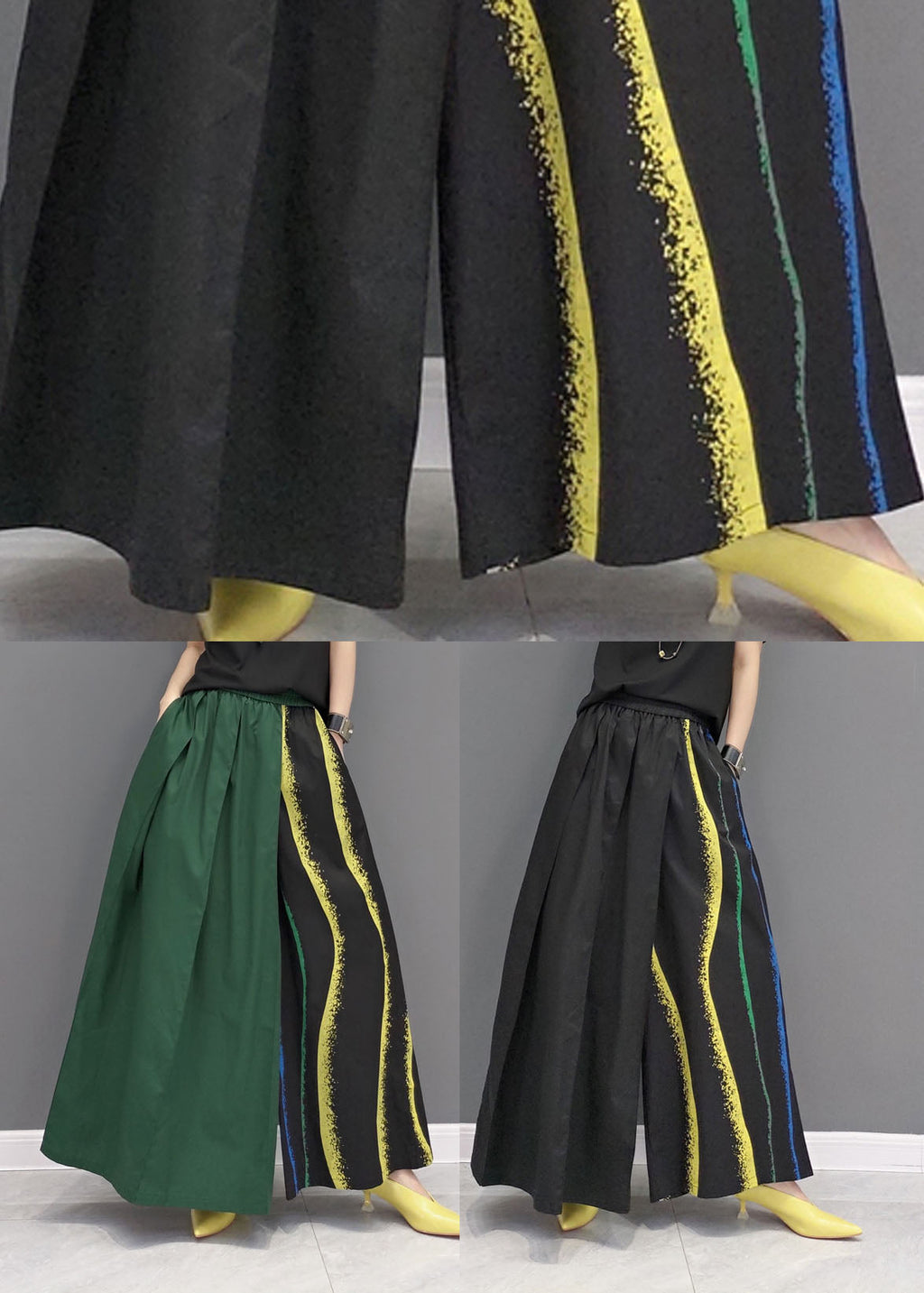 Green Asymmetrical Design Cotton Pants Skirt Elastic Waist Spring Ly1584