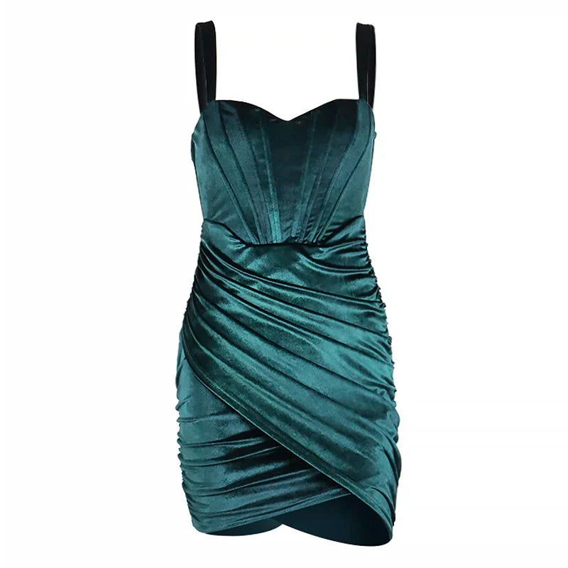 Green Velvet Corsets Party Mini Dress Spaghetti Strap Bodycon Party Dress