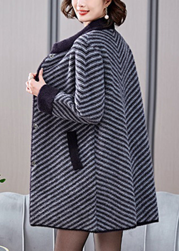 Grey Thick Mink Velvet Coat Patchwork Pockets Spring Ta019