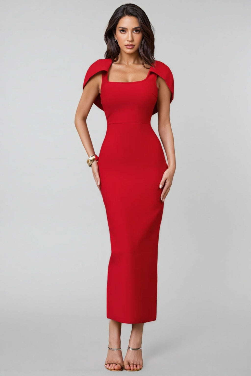 Lolic Square Neckline Split Bandage Maxi Dress