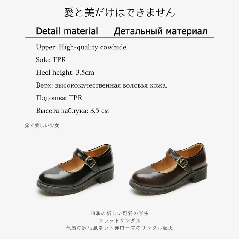 New Small Leather Shoes Round Toe Highheeled Retro Leather British College Style Shoes Mary Jane Shoes