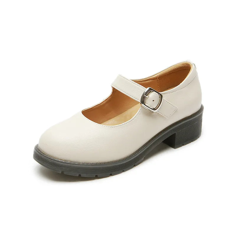 New Small Leather Shoes Round Toe Highheeled Retro Leather British College Style Shoes Mary Jane Shoes