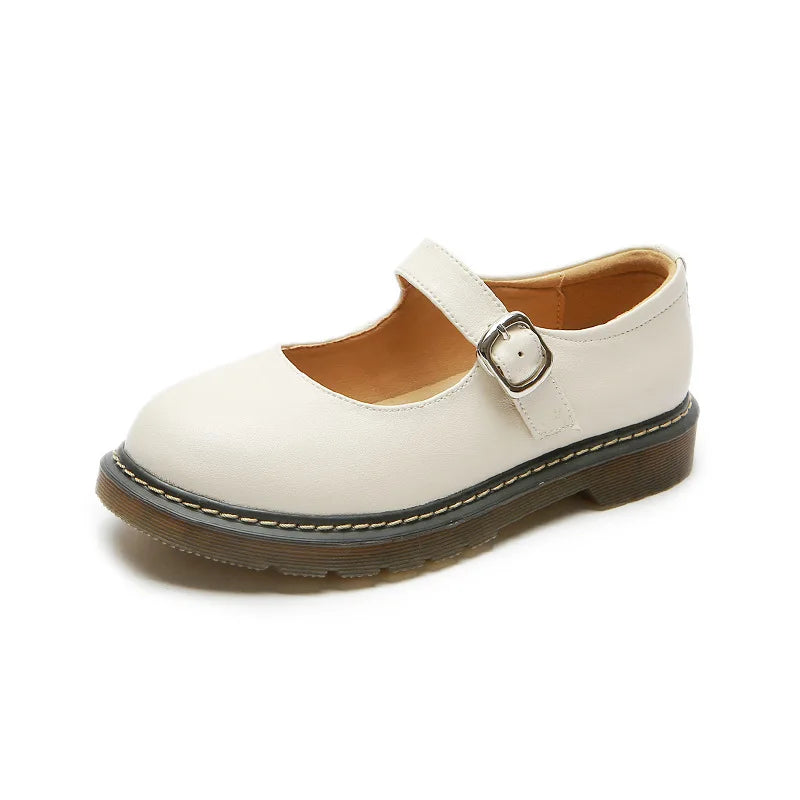 New Small Leather Shoes Round Toe Highheeled Retro Leather British College Style Shoes Mary Jane Shoes