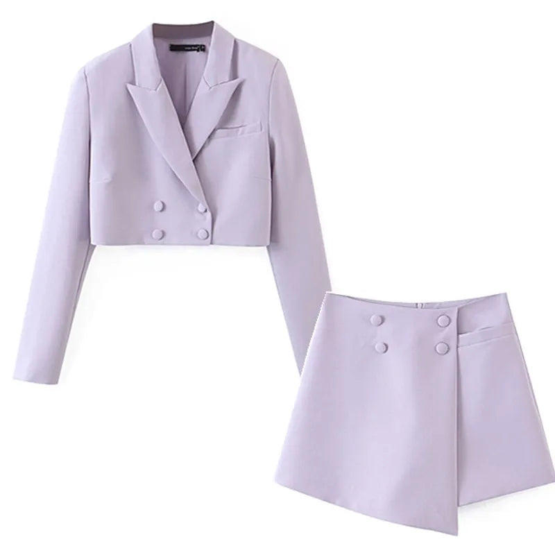 Double-breasted Button Short Blazer High Waist Irregular Shorts Short Pants Long Sleeve Suits 2 Pieces Set