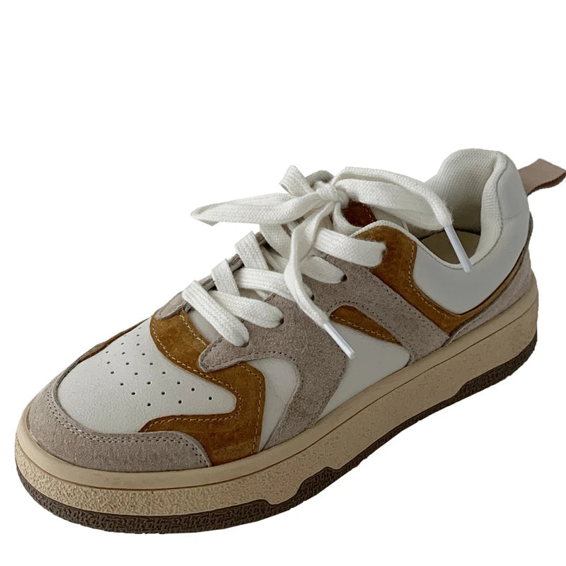 Mixed Colors Cow Suede Leather Sneakers Outdoor Flats Laceup Comfortable Shoes Woman Four Season New