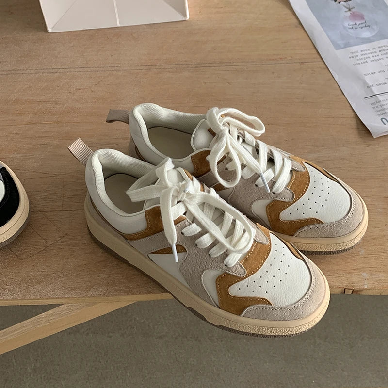 Mixed Colors Cow Suede Leather Sneakers Outdoor Flats Laceup Comfortable Shoes Woman Four Season New