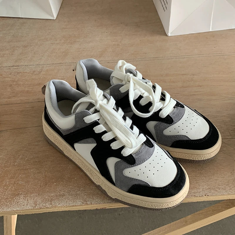 Mixed Colors Cow Suede Leather Sneakers Outdoor Flats Laceup Comfortable Shoes Woman Four Season New