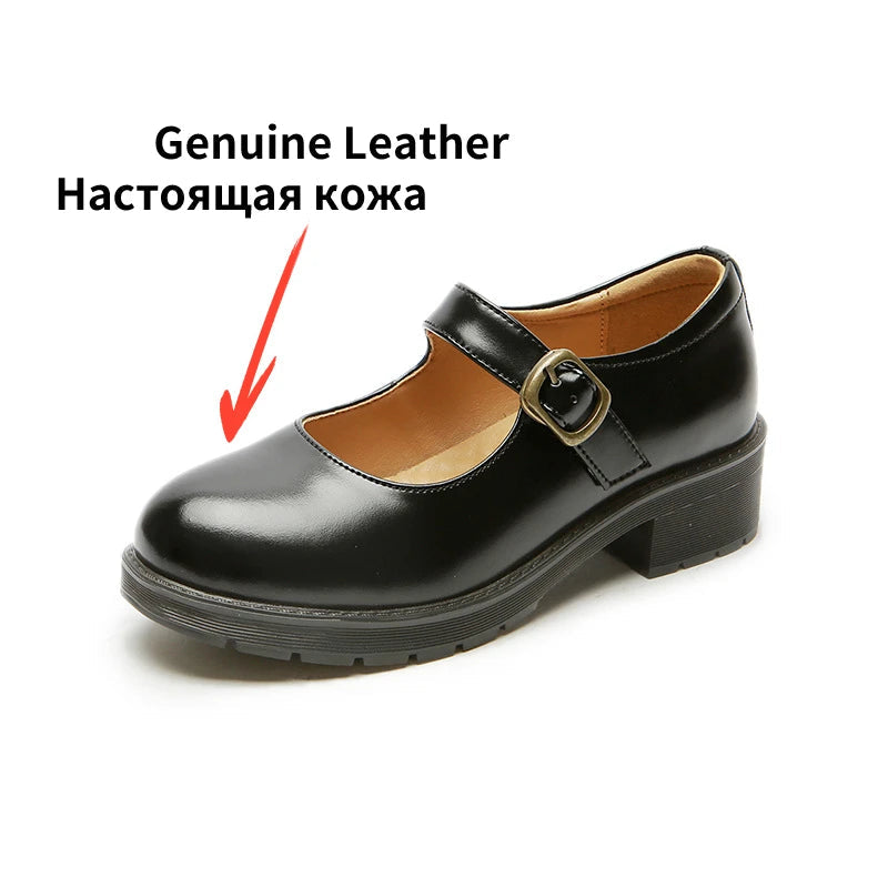 New Small Leather Shoes Round Toe Highheeled Retro Leather British College Style Shoes Mary Jane Shoes