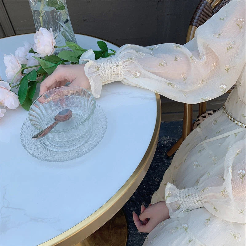 Lace Dress Chiffon Gentle Korean French Vneck Retro Niche Dresses Temperamen Spring Autumn Midi Dress