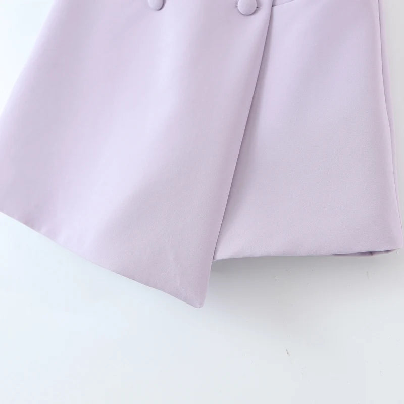 Double-breasted Button Short Blazer High Waist Irregular Shorts Short Pants Long Sleeve Suits 2 Pieces Set