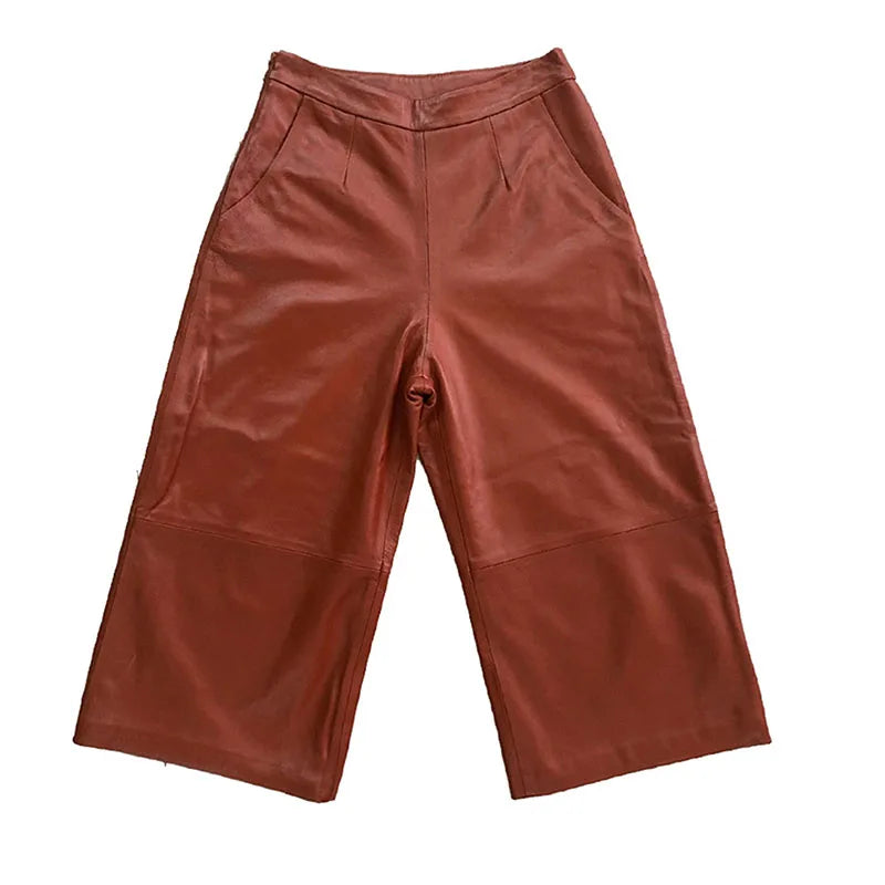 Leather Wide Leg Pants Spring and Autumn New Sheepskin Loose Versatile Foot Pants Seven Drape Pants
