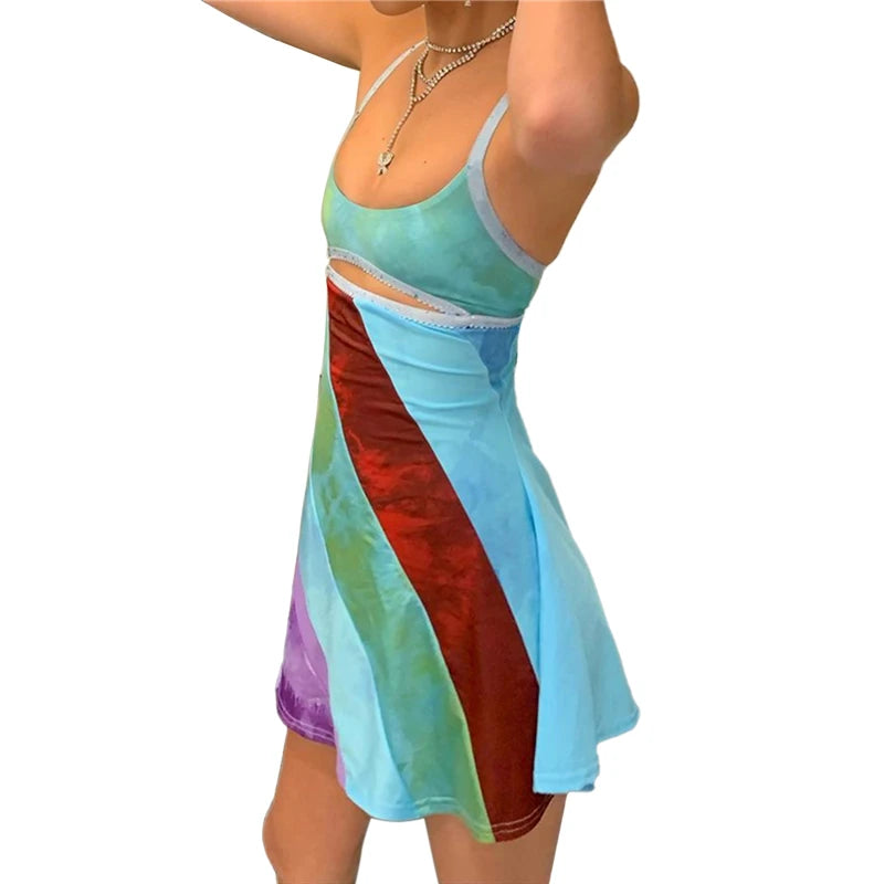 ’s Mini Dress Backless Halter Sleeveless Bodycon Dress Summer Club Party Holiday Beach Dresses Y2k